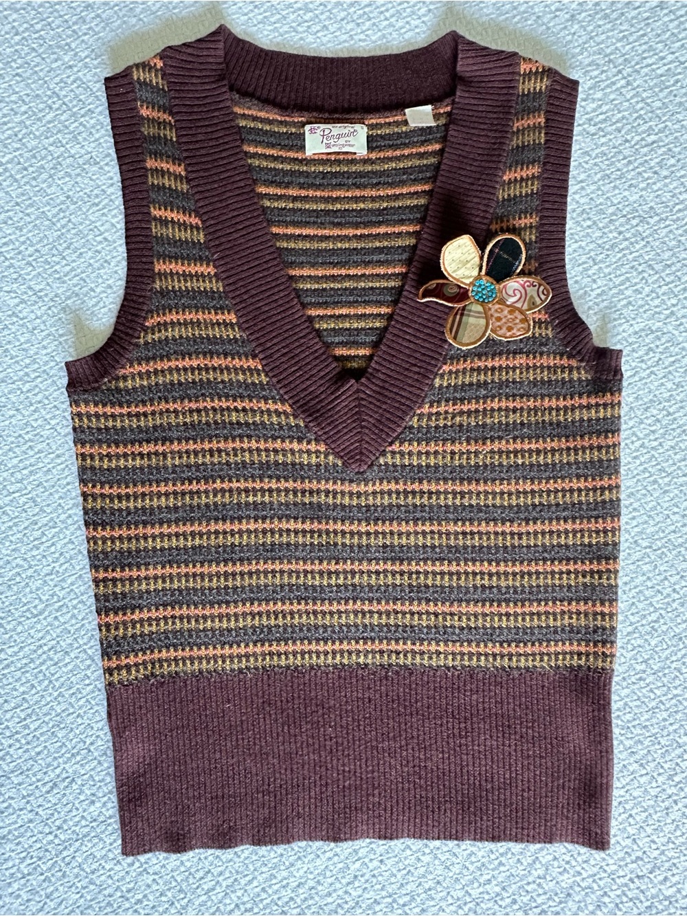 Vintage Rabbit Hair Blend Striped Knit Sweater Vest Size S
